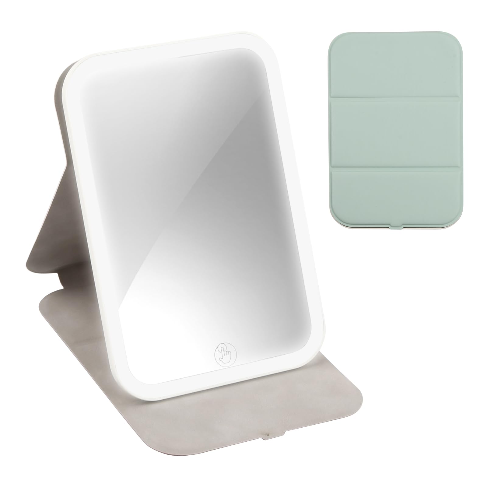 GreenGlow Portable LED Touch Screen 360° Lighted Vanity Mirror - Rechargeable, 3-Color Dimmable Lighting, Folding Tabletop Cosmetic Mirror