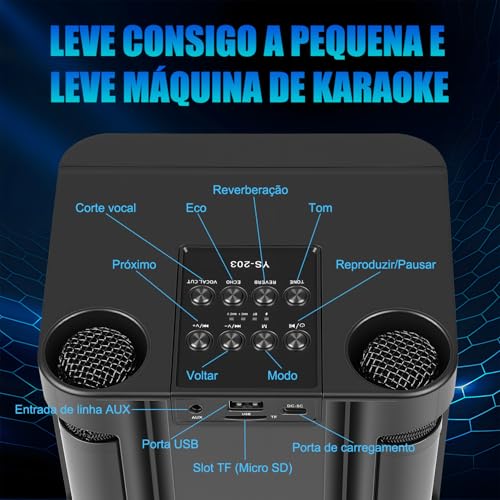100 W Caixa de Som com Microfone, Alto-falante de Karaokê Bluetooth Portátil com 2 Microfones Sem Fio, Máquina de Karaokê, Portátil para Festas e Karaokê, Sistema de PA de Karaokê HD