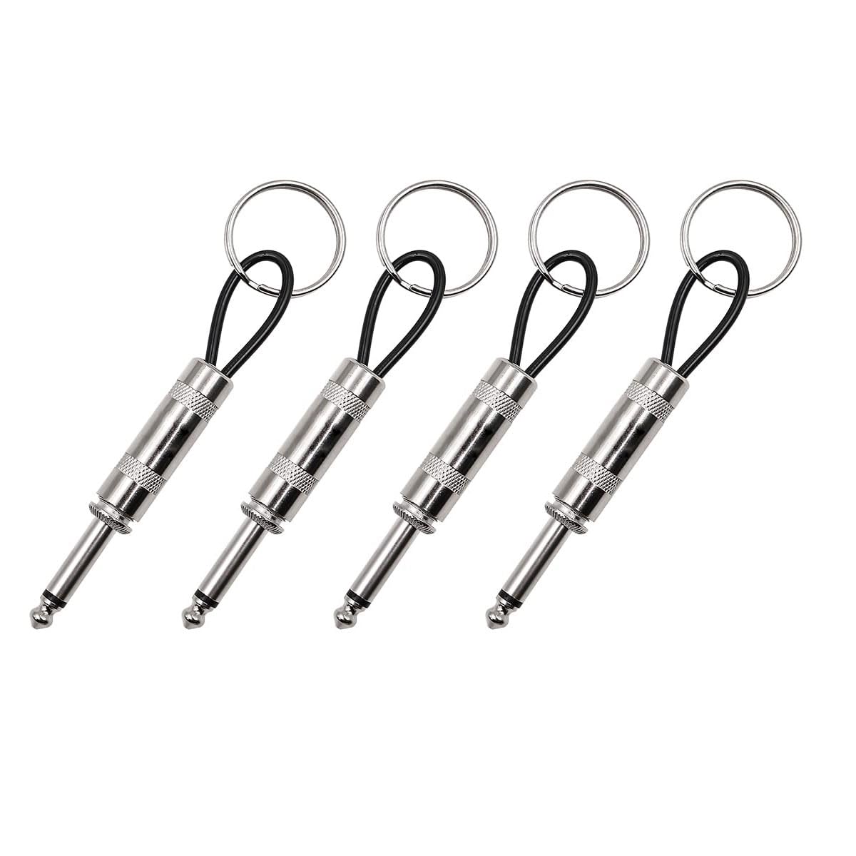 Alnicov 4PCS Guitar Plug Keychain Silver Guitar Key Holder with 6.35mm Audio Plug for Music Lovers