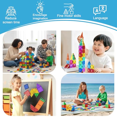 Large Magnetic Tiles for Kids (Ages 3-14), Toys Set Gift 100PCS with 2 Cars | Magnetic Blocks & Building Toys for Creative STEM Learning, Ideal Gift for Boys & Girls