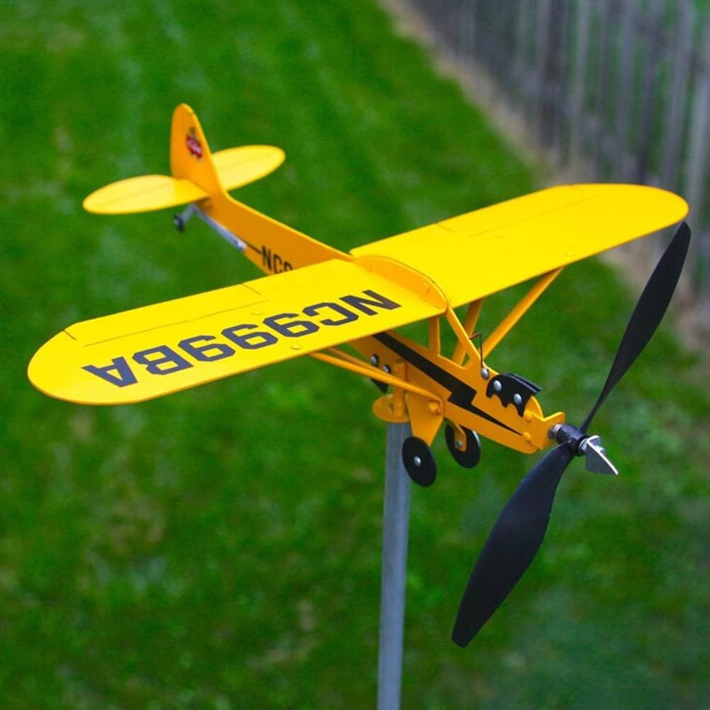 Weathervanes - Handmade Piper J3 Cub Airplane Weathervane for Yard Airplane Wind Spinner Metal Windmill Outdoor Sculpture Float Plane Model (Small)