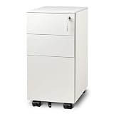 DEVAISE 3 Drawer Vertical File Cabinet with Lock, Under Desk Mobile Metal Filing Cabinet for Home Office Fit Legal/Letter/A4 File, Fully Assembled Except Wheels, White