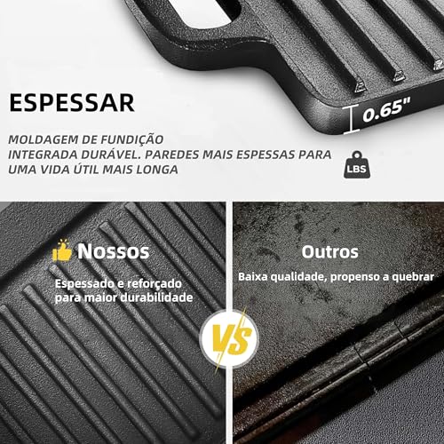 Chapa, Chapa de Ferro Fundido para Fogao, 23 * 45cm, Grill para Fogão e Indução, Duas Maneiras de Usar,