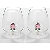 17 oz 2 Set Wine Glasses with Strawberry Inside, Unique Handcrafted 3D Christmas tree, Parties, Birthdays, Weddings, Gifts for Christmas tree Lovers, Ocean Wine Glass (500ml 17 oz, Blue)
