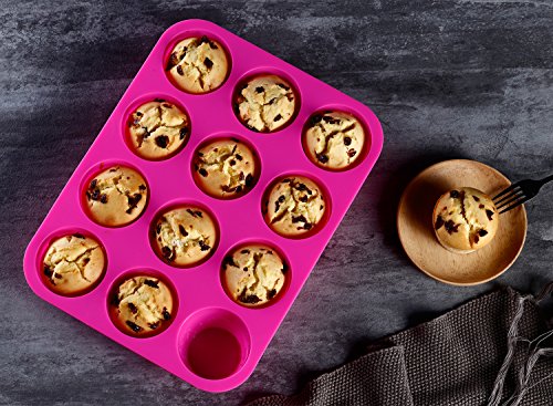 KLEMOO Silicone Muffin Pan, 12-Cup Nonstick Cupcake Baking Tin, Bake the Large Size Perfect Shaped Muffins, No sticking and Easy to Clean-up - Thumbnail 4