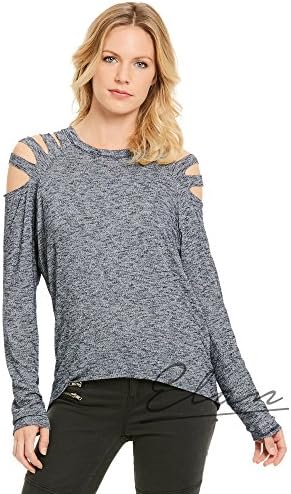 Elan Black Cold Shoulder Long Sleeve Top w/ Compact Mirror (HM1438) (Medium)