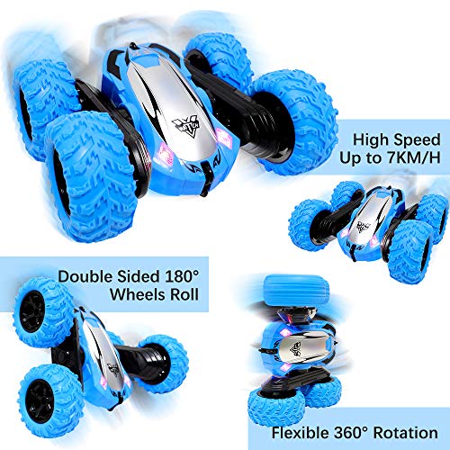 RC Cars Stunt Car Toys for Kids, 4WD Off Road Vehicle Double Sided Rotation Thumbling 360°Spin Flips - 2.4GHz Remote Control High Speed Rock Crawler Vehicle with Headlights for Boys Birthday Gifts - Thumbnail 2