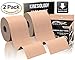 Physix Gear Sport Kinesiology Tape (2 Pack or 1 Pack), Best Waterproof Muscle Support Adhesive, 2in x 16.4ft Roll Uncut, Physio Therapeutic Aid for Injury Recovery, Free 82pg E-Guide -Beige 2 Pack