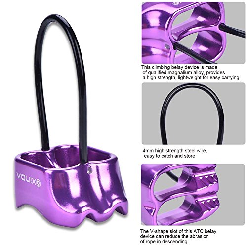 Professional Rock Climbing Rappel ATC Belay, Rappelling Protection Descender Device, Fall Arrest Protection Movable Self-locking Rope Grip for Outdoor Climbing and Rescue, Strong Safe Durable(Purple) - Thumbnail 2