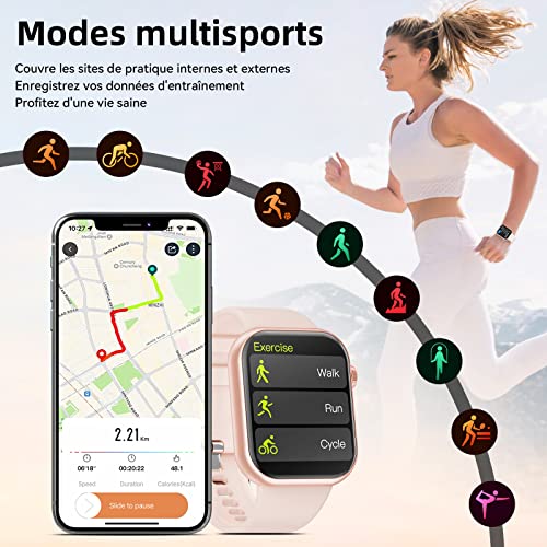 Montre Connectée Homme Femme avec Appels Bluetooth,1.85\'\' Sports Smartwatch Moniteur de Sommeil/Fréquence Cardiaque Tension Artérielle,IP68 étanche Montre Intelligente Connecté pour Android iOS