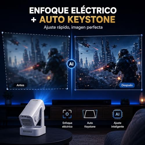 Mini Proyector Portatil 1080p con Soporte de 4K - Versión Mejorada 2026 - TV Projetor - Projector Portable - Android 11 Auto Focus - hasta 130 Pulgadas de Proyección - Rotación 180º para Techo