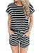 MIHOLL Women's Summer Striped Jumpsuit Casual Loose Short Sleeve Jumpsuit Rompers (Black, Small)