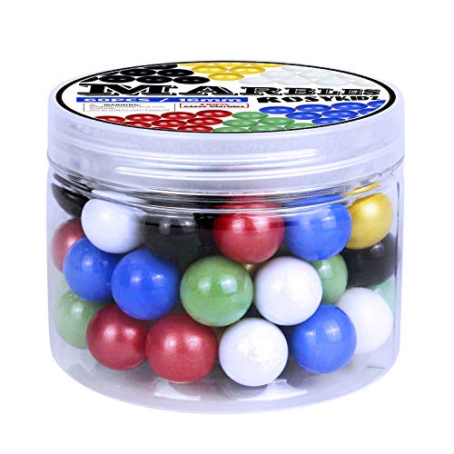 ROSYKIDZ Glass Marbles for Chinese Checker, Set of 60 Glass Marbles Only, 10 of Each Color / 16mm, with Potable Container and Carry Bag, for Marble Run, Marbles Game, Chinese Checkers