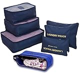 Yuhan Pretty 7 Set Waterproof Packing Cube - 3 Travel Cubes + 3 Pouches + 1 Shoes Bag (7 sets, Darkblue)
