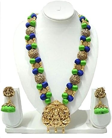MDS Fashions Silk Thread Beads with Antique Chakra Necklace and Earrings Set for Beautiful Women (MDS-1046)