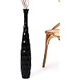 Leewadee Large Black Home Decor Floor Vase – Wooden 28 inches Tall Farmhouse Decor Flower Holder for Fake Plant and Pampas Grass