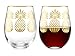 Elegant Home Personalized Gift Set of Two 19 Oz. Stemless Red Or White Wine Glass - Unique Novelty - Gag Gift - Great For Wedding, Couples, Anniversary & Housewarming Gift (Pineapple Gold)