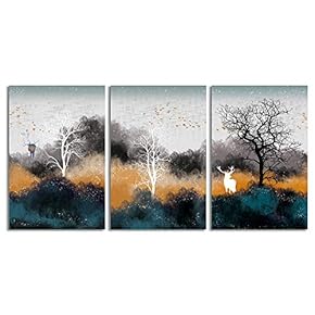 Canvas Wall Art Abstract Forests Painting Artwork for Home Prints Framed - 16"x24" x 3 Panels