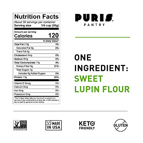 PURIS Sweet Lupin Flour 2 lb Bag Keto Friendly Flour Superfood