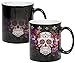 Sweet Gisele | Sugar Skull Ceramic Mug | Heat Activated | Color Changing Coffee Cup | Floral Pattern | Reveals Vivid Colors | Great Novelty Gift | Black | 11 Fl. Oz