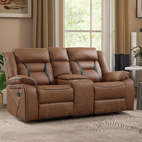 EBELLO Faux Leather Manual Loveseat Recliner, 2 Seat Reclining Sofa Chair with