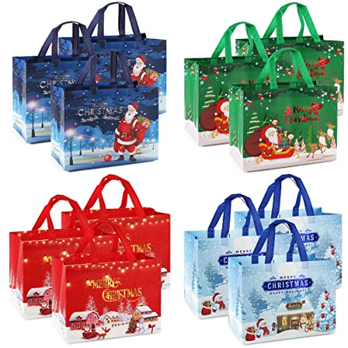 PARSUP Christmas Gift Bags, Non-Woven Tote with Handles, Treat Bags for Gifts Wrapping, Xmas Party Supplies