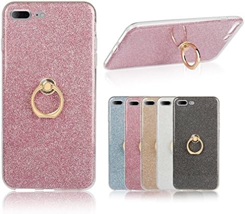 ACLOOK Ultra Thin Bling Glitter Shinning Soft TPU Clear Bumper Protective Case Cover with 360 Degree Rotating Ring Grip Kickstand Holder for iPhone 7 Plus (Bling Rose Gold)
