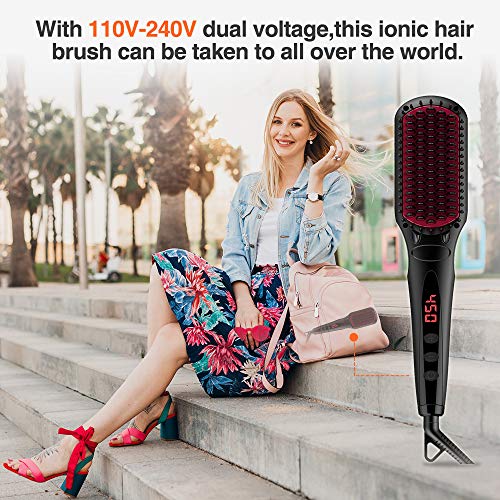 MiroPure Hair Straightener Brush, Ionic Anti-Scald Straightening Comb, Portable Frizz-Free Silky Electric Straightening Brush, Dual Voltage - Thumbnail 4