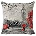 DUSEN Oil Painting Paris Love Series Eiffel Tower Big Ben Pattern Valentine’s Day Throw Pillow Covers Decorative Square Couple Cushion Cases for Couch, Sofa, or Bed Set of 4 18 x 18 inch (Couple)