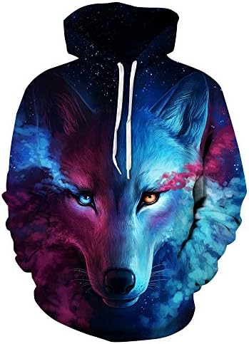 ISTider Unisex Realistic 3d Digital Print Wolf Hoodie Fall/Winter Thin Pullover Hooded Sweatshirt (L/XL, Galaxy Wolf)