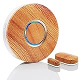 Mailiya Wireless Door Open Chime/Shopkeepers Bell for Home Business Office, 1 Magnetic Door Window Sensor and 1 Plugin Receiver, Work Range Over 300-feet and 52 Chimes with LED Light, Wood Grain