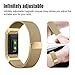 Fitbit Charge 2 Band, UMTELE Milanese Loop Stainless Steel Metal Bracelet Strap with Unique Magnet Lock, No Buckle Needed for Fitbit Charge 2 HR Fitness Tracker Gold Large