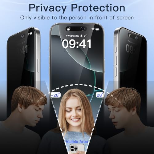 JETech Privacy Screen Protector Full Coverage for iPhone 16 Pro 6.3 Inch, Black Edge Tempered Glass Anti-Spy with Easy Installation Frame, 2 Pack