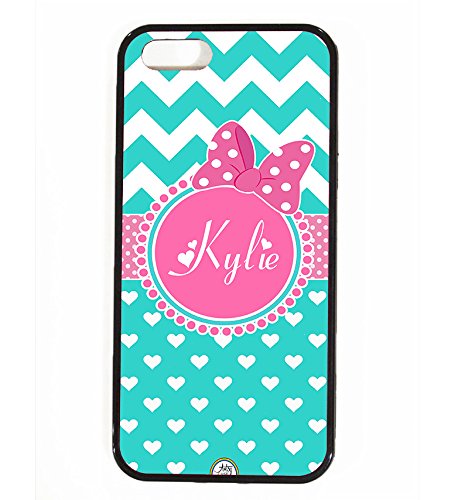 iPhone 5S Case, iPhone 5 Case, ArtsyCase Teal Chevron Teal White Heart Cute Polka Dots Pink Bow Monogram Personalized Name Phone Case - iPhone 5 and iPhone 5S (Black)
