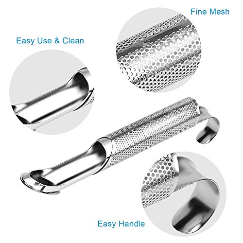 2 PCS Stainless Steel Mesh Tea Infuser, Tea Filter, Premium Reusable Pipe Stick Tea Maker with Hook, Upgraded Tea Steeper Strainer for Loose Tea Leaves, Herbs