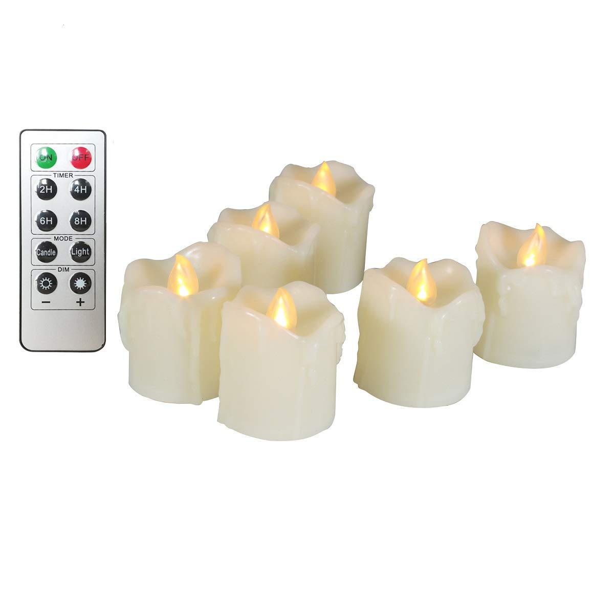Erosway LED Candles, Realistic Flickering Flameless Tea Light 200 Hours of Nonstop Working with Remote and 2/4/6/8 Hours Timer, Set of 6 Electric Candles of Dripping Wax