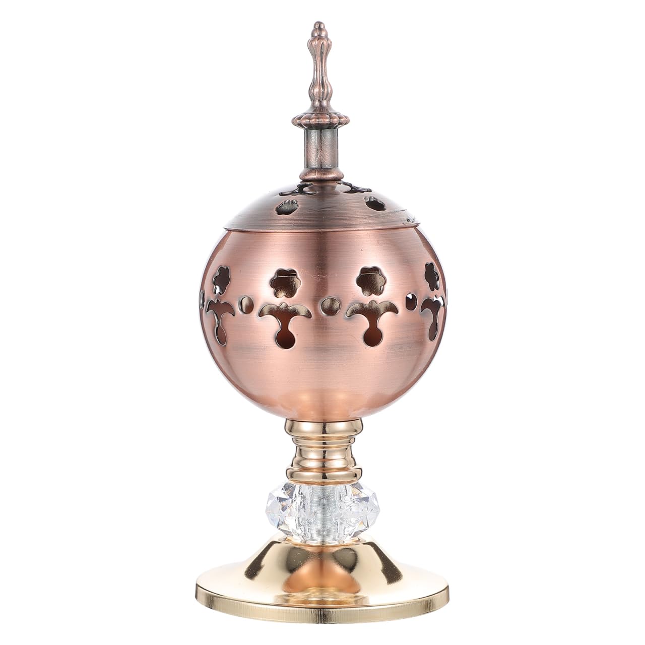 Vintage Charcoal Incense Burner: Hollow Iron Censer Brass Plated Distiller - Decorative Desktop Candlestick Holder Ornament for Church Home Temple Meditation