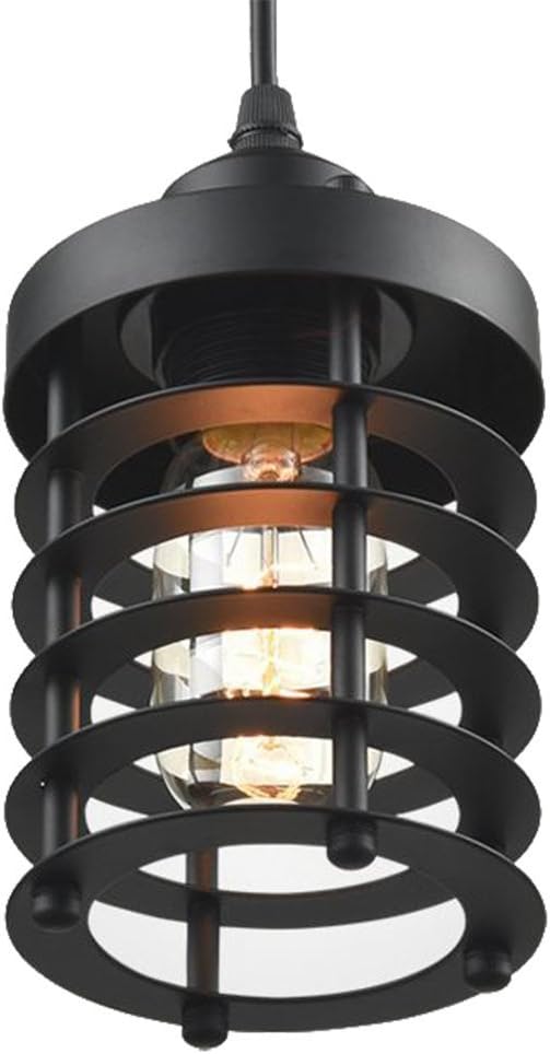 WINSOON 3 Pack Pendant Light Fixture Mini Rustic Metal Cage Hanging Lighting (Black, 3Pack) - - 