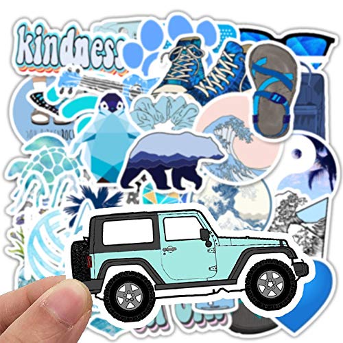 AKEROCK Cute Nature VSCO Stickers for Water Bottles and Laptops, Aesthetic Trendy Waterproof Vinyl Sticker Pack for Hydro Flask Cameras Phone Luggage Graffiti Decal, 50 Packs, Blue