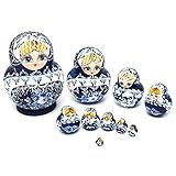 Russian Nesting Dolls 10pcs Set Blue Hand Painted