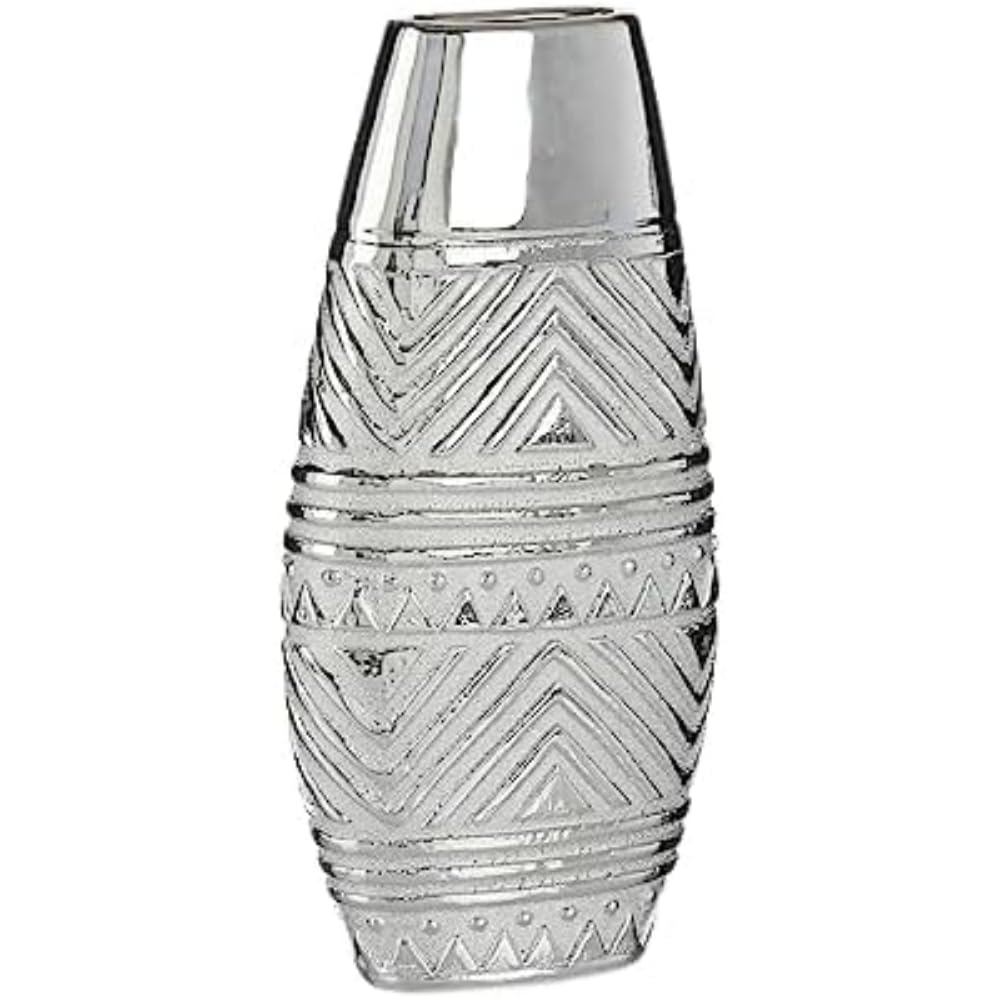 Gift Decor S3625960 Wide Silver Vase Ceramic, 7 cm x 29.5 cm x 14 cm, Box of 6