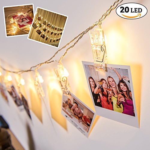 Photo Clips String Lights, 20 LED Battery Operated Starry Firefly Decoration Strand Lights, 6.8 Feet Fairy Twinkle Lights for Wedding Christmas Decor Ideal gift for Bedroom Decoration (Warm White)