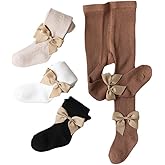 Elaowoho Baby Girl Tights Toddler Cable Knit Tights with Bow Seamless Mesh Leggings Stockings Infant Cotton Pantyhose