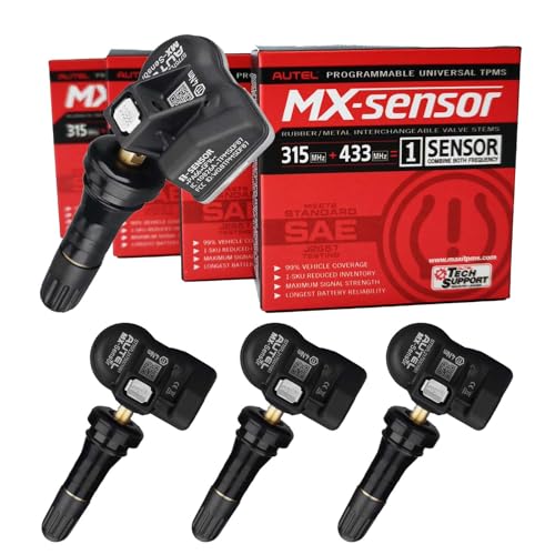 Autel TPMS Sensors, MX Sensor, MaxiTPMS Tire Pressure Sensor, 2 in 1(315MHz + 433MHz) Press-in OE-Level Programmed by TS508 TS408 TS508WF TS608 MS906TS ITS600 MS906PRO-TS (Rubber valves)
