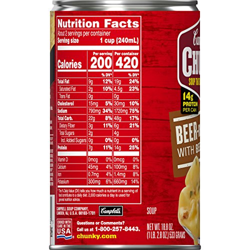 Campbell's Chunky Beer-n-Cheese with Beef & Bacon Soup, 18.8 oz. Can - Thumbnail 4