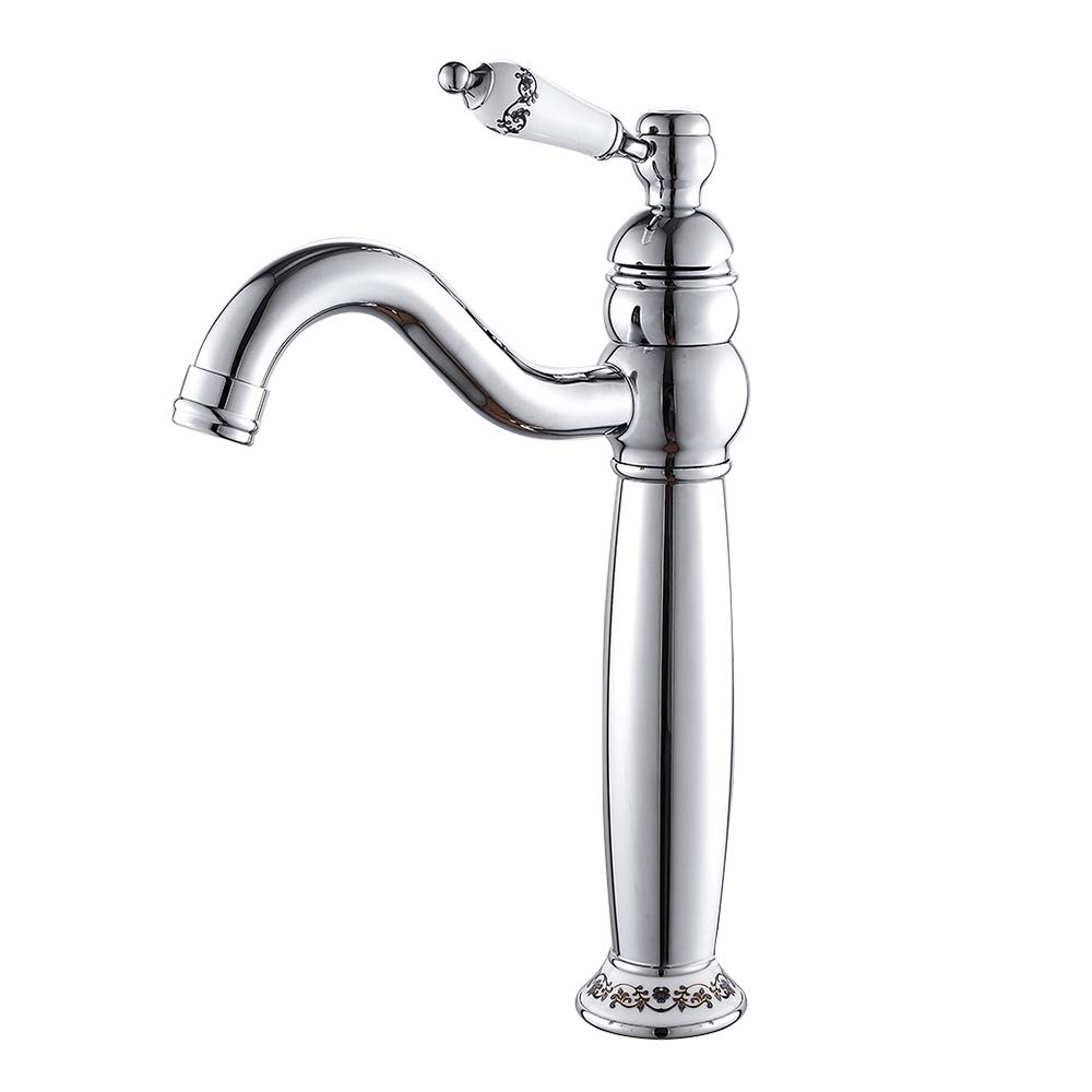 Ghopy Bathroom Basin Mixer Tap Chrome Tall Traditional Ceramic Single Lever Solid Brass Tall Hot and Cold Water Fuacet
