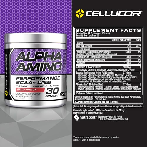 cellucor alpha amino eaa & bcaa powder | branched chain essential amino acids + electrolytes | fruit punch | 30 servings