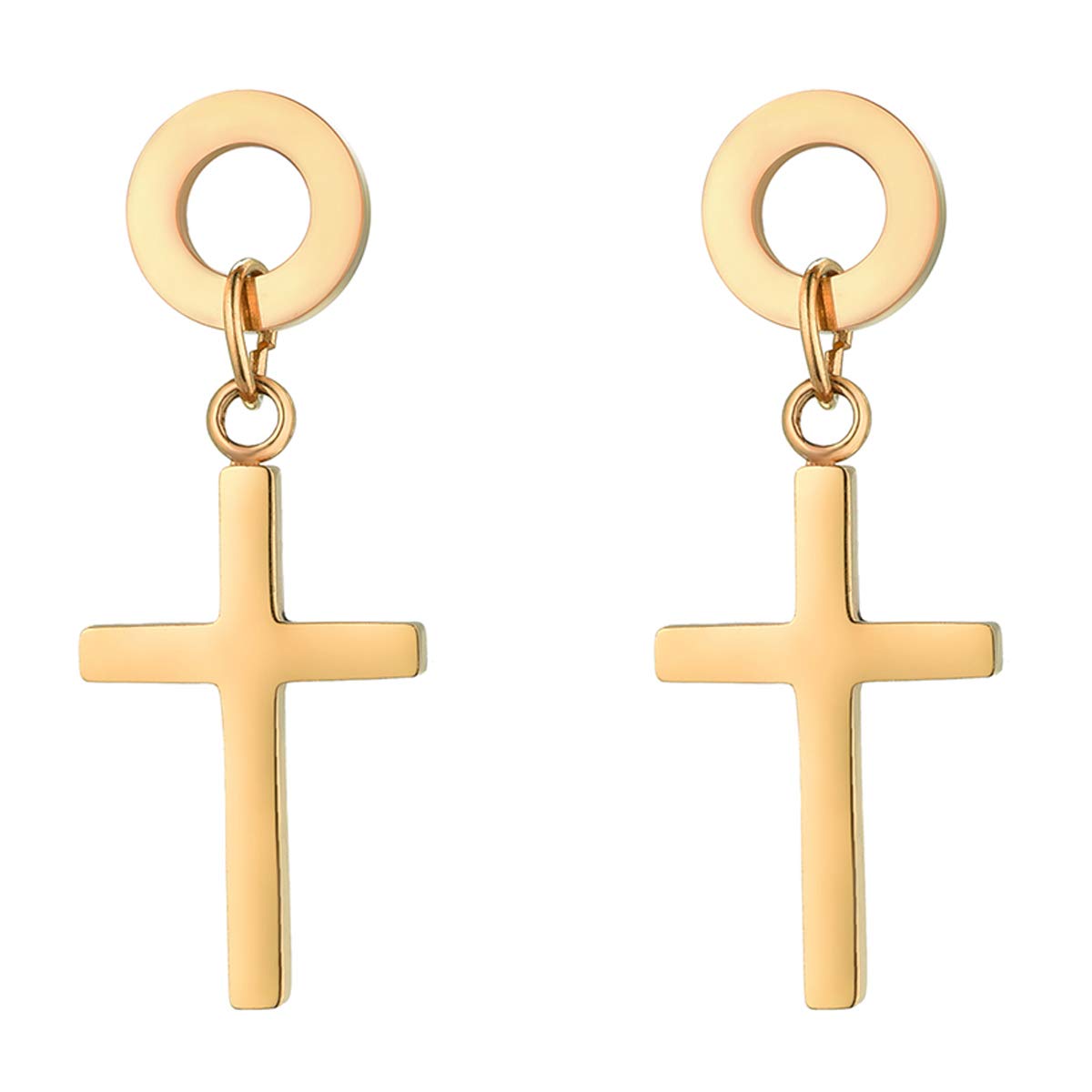 JewelryWe Men Women Stainless Steel Cross Pendant Earrings Studs High Polish Hoop Dangle Studs Earrings,Gold