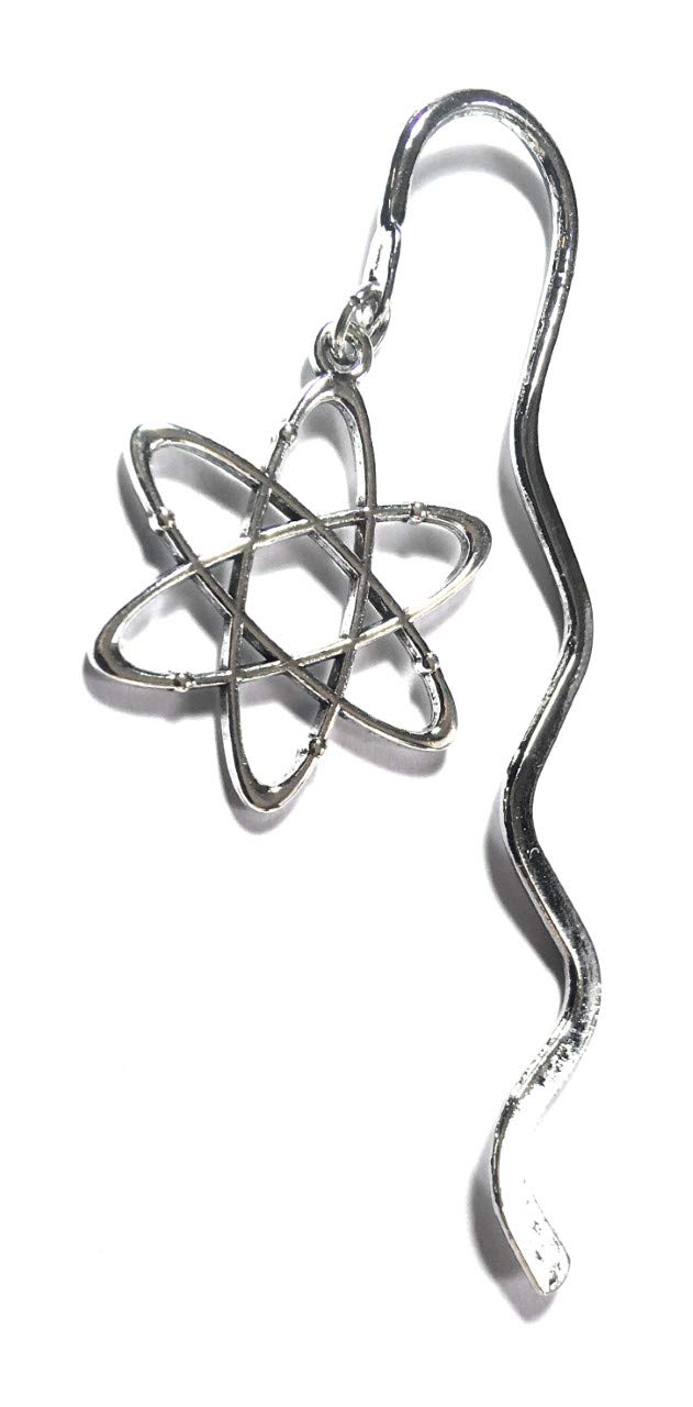 FizzyButton Gifts Silver Tone Mini Bookmark with Atom Silver Tone Charm in Gift Bag