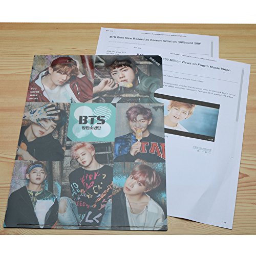BTS Bangtan Boys Photos Pictures School Folder Sheet Protectors Folder Holder Color Clear File with Postcard and Mini photo cards